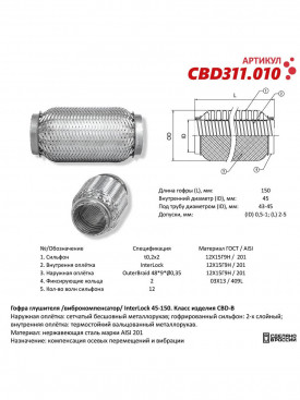 Гофра глушителя 45мм Interlock, нержавеющая сталь