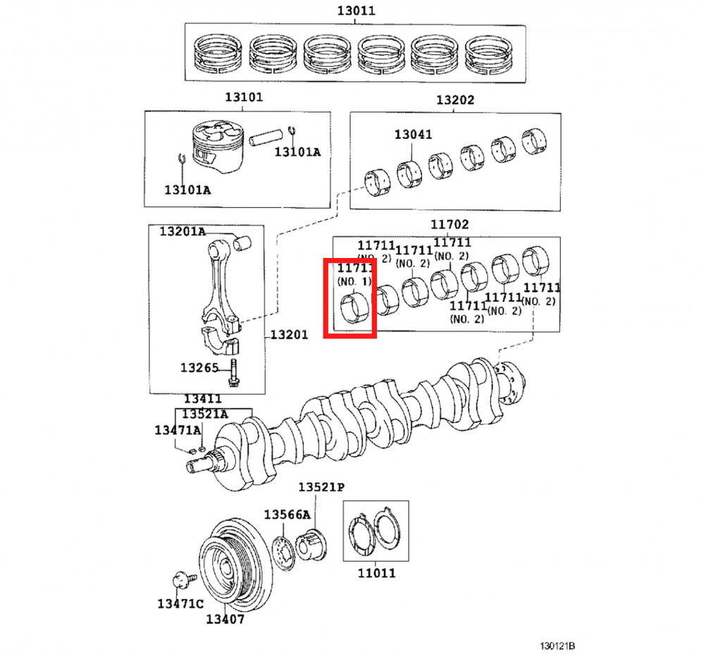 Вкладыш коренной Toyota 1JZ-GE, 1JZ-GTE, подгруппа 5 1ая шейка, 11071-46020-05, купить со скидкой, 110714602005 