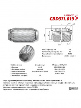 Гофра глушителя 51мм Interlock, нержавеющая сталь