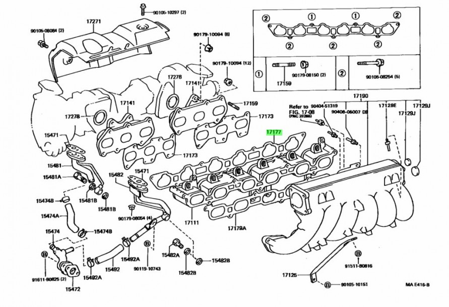 Прокладка впускного коллектора Toyota JZX90 1JZ-GTE Турбо №1, 17177-88400, купить со скидкой, 1717788400 