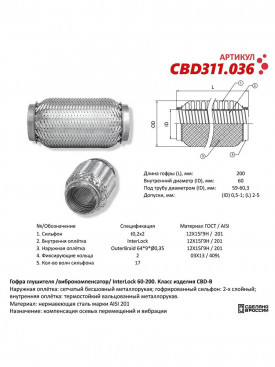Гофра глушителя 60,5мм Interlock, нержавеющая сталь