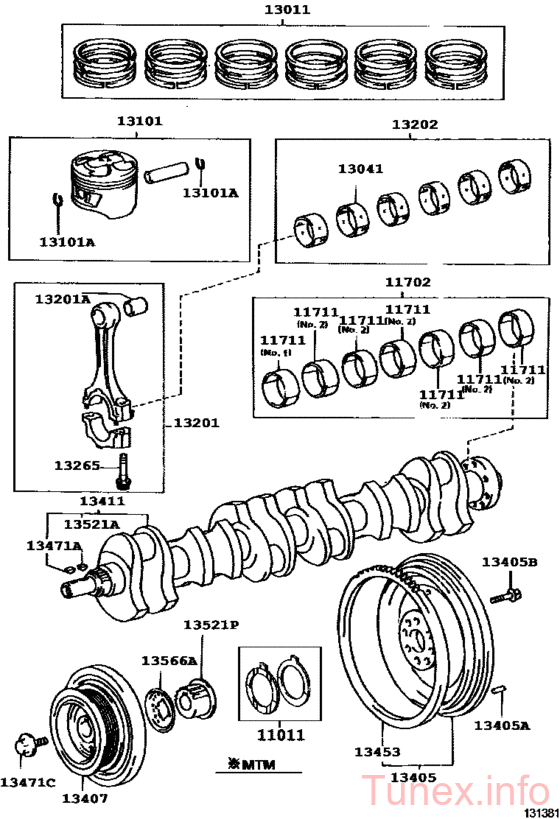 Вкладыш коренной Toyota 1JZ-GE, 1JZ-GTE, подгруппа 2 1ая шейка, 11071-46020-02, купить со скидкой, 110714602002 