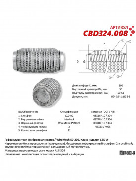 Гофра глушителя 51мм Interlock с кольцевой оплеткой, нержавеющая сталь