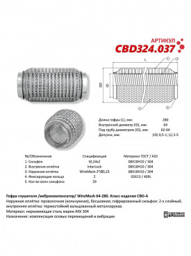 Гофра глушителя 64мм Interlock с кольцевой оплеткой, нержавеющая сталь