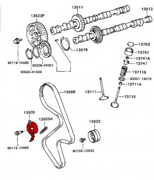 Ролик натяжной ремня ГРМ Toyota 13505-74011, GMB GT80020